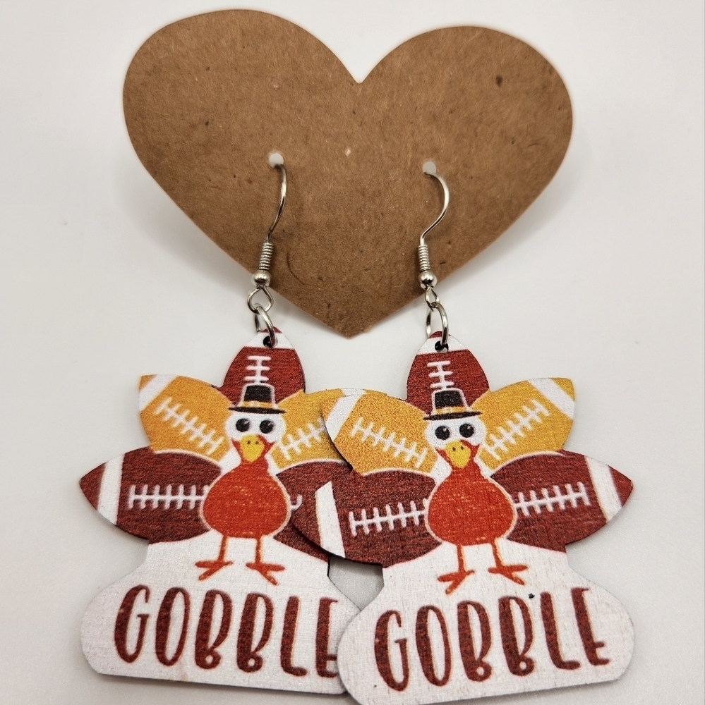 Gobble football turkey earrings